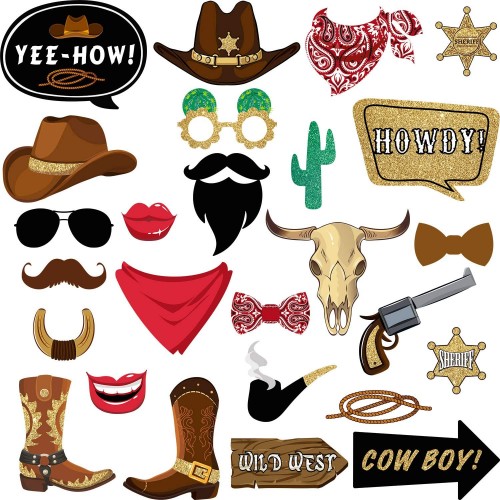 26 Pieces West Cowboy Photo Booth Props Kit Western Party Decorations Selfie Props for Western Cowboy Theme Party Favors Supplies