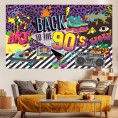 90s Theme Backdrop Hip Hop Graffiti Back to 90's Party Banner Background 71x43.3 Inch Fabric Wall Table Decorations Photo Booth Props
