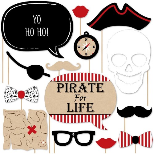 Beware of Pirates Pirate Birthday Party Photo Booth Props Kit 20 Count