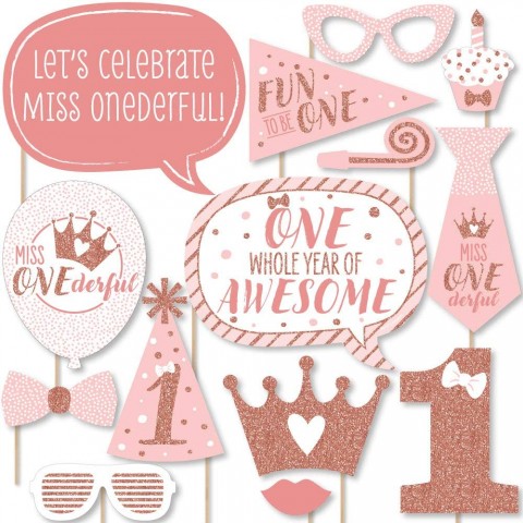 Big Dot of Happiness 1st Birthday Little Miss Onederful Girl First Birthday Party Photo Booth Props Kit 20 Count