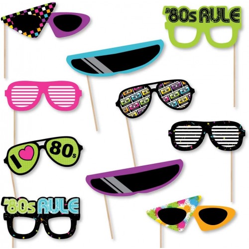 Big Dot of Happiness 80's Retro Glasses Paper Card Stock Totally 1980s Party Photo Booth Props Kit 10 Count