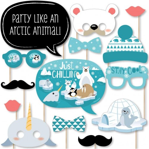 Big Dot of Happiness Arctic Polar Animals Winter Baby Shower or Birthday Party Photo Booth Props Kit 20 Count