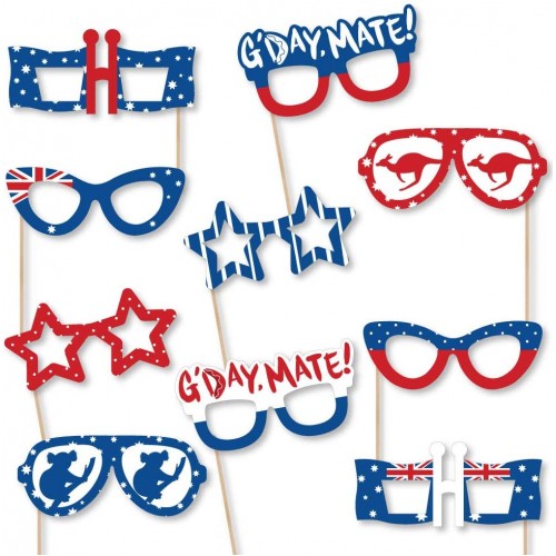 Big Dot of Happiness Australia Day Glasses Paper Card Stock G’Day Mate Aussie Party Photo Booth Props Kit 10 Count