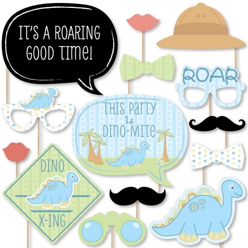 Big Dot of Happiness Baby Boy Dinosaur Baby Shower or Birthday Party Photo Booth Props Kit 20 Count
