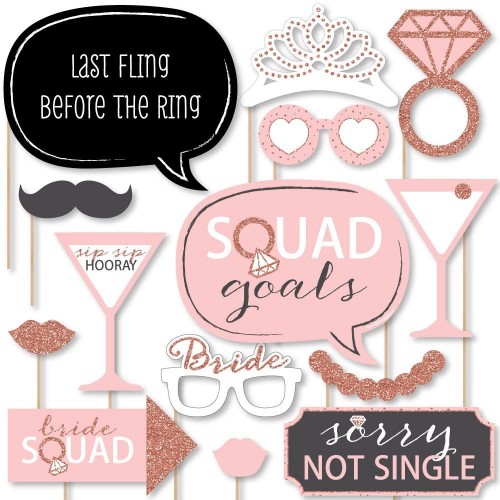 Big Dot of Happiness Bride Squad Rose Gold Bridal Shower or Bachelorette Party Photo Booth Props Kit 20 Count