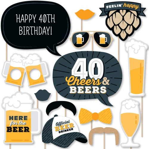 Big Dot of Happiness Cheers and Beers to 40 Years 40th Birthday Party Photo Booth Props Kit 20 Count