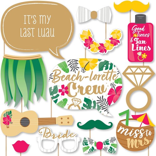 Big Dot of Happiness Custom Last Luau Photo Booth Props Personalized Tropical Bachelorette Party and Bridal Shower Supplies 20 Selfie Props
