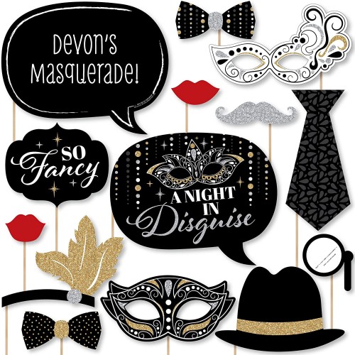 Big Dot of Happiness Custom Masquerade Photo Booth Props Personalized Venetian Mask Party Supplies 20 Selfie Props