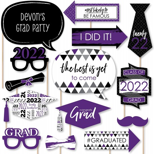 Big Dot of Happiness Custom Purple Grad Best is Yet to Come Photo Booth Props Personalized Purple 2022 Graduation Party Supplies 20 Selfie Props