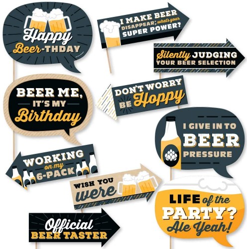 Big Dot of Happiness Funny Cheers and Beers Happy Birthday Birthday Party Photo Booth Props Kit 10 Piece