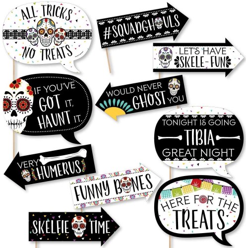 Big Dot of Happiness Funny Day of the Dead Halloween Sugar Skull Party Photo Booth Props Kit 10 Piece