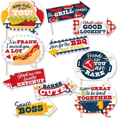 Big Dot of Happiness Funny Missed You BBQ Backyard Summer Picnic Party Photo Booth Props Kit 10 Piece