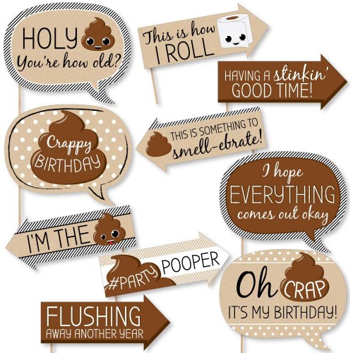Big Dot of Happiness Funny Oh Crap You’re Old Poop Birthday Party Photo Booth Props Kit 10 Piece