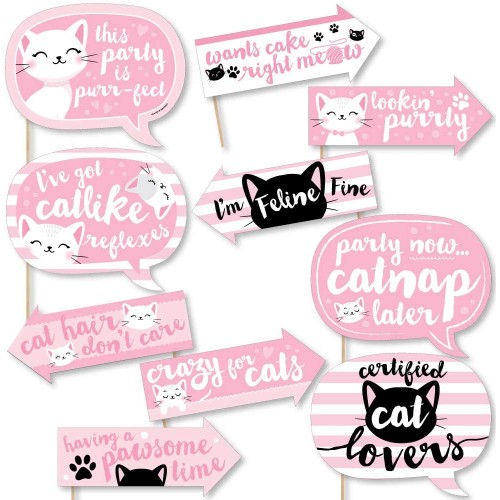 Big Dot of Happiness Funny Purr-fect Kitty Cat Kitten Meow Baby Shower or Birthday Party Photo Booth Props Kit 10 Piece