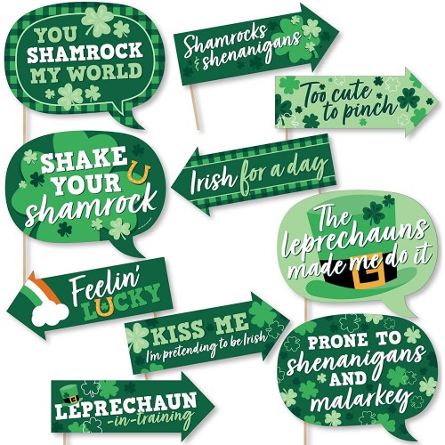 Big Dot of Happiness Funny Shamrock St. Patrick’s Day Saint Patty’s Day Party Photo Booth Props Kit 10 Piece