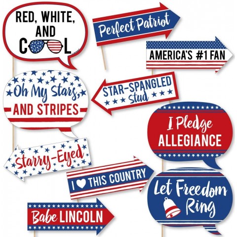 Big Dot of Happiness Funny Stars and Stripes Memorial Day 4th of July and Labor Day USA Patriotic Party Photo Booth Props Kit 10 Piece