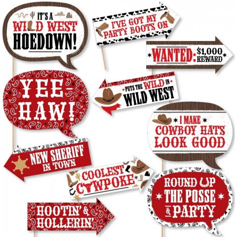 Big Dot of Happiness Funny Western Hoedown Wild West Cowboy Party Photo Booth Props Kit 10 Piece
