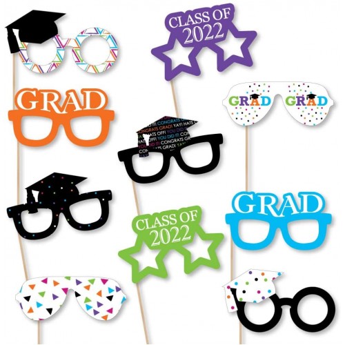 Big Dot of Happiness Hats Off Grad Glasses 2022 Paper Card Stock Graduation Party Photo Booth Props Kit 10 Count