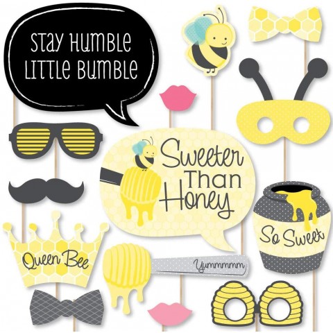 Big Dot of Happiness Honey Bee Baby Shower or Birthday Party Photo Booth Props Kit 20 Count
