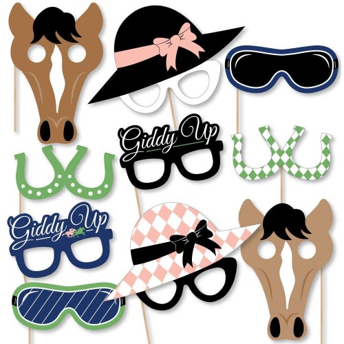 Big Dot of Happiness Kentucky Horse Derby Glasses Masks Headpieces Paper Card Stock Horse Race Party Photo Booth Props Kit 10 Count