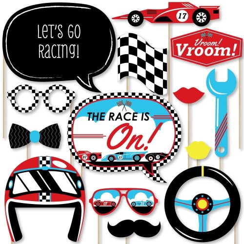 Big Dot of Happiness Let’s Go Racing Racecar Baby Shower or Race Car Birthday Party Photo Booth Props Kit 20 Count
