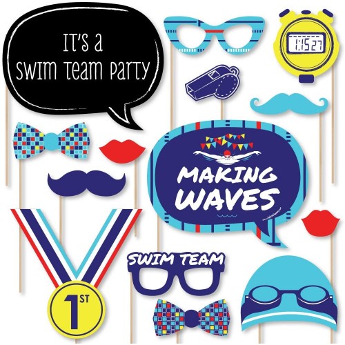 Big Dot of Happiness Making Waves Swim Team Swimming Party Birthday Party Photo Booth Props Kit 20 Count