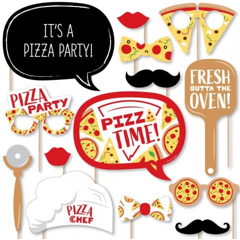 Big Dot of Happiness Pizza Party Time Baby Shower or Birthday Party Photo Booth Props Kit 20 Count