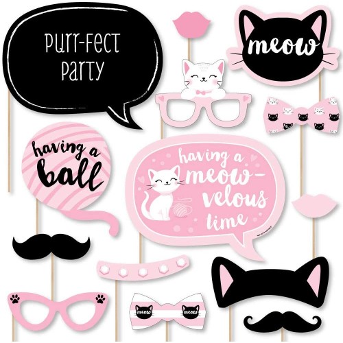 Big Dot of Happiness Purr-fect Kitty Cat Kitten Meow Baby Shower or Birthday Party Photo Booth Props Kit 20 Count