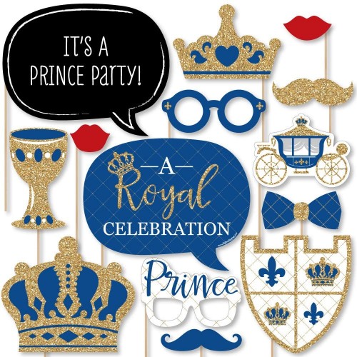 Big Dot of Happiness Royal Prince Charming Baby Shower or Birthday Party Photo Booth Props Kit 20 Count