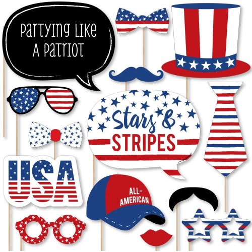 Big Dot of Happiness Stars and Stripes Memorial Day 4th of July and Labor Day USA Patriotic Party Photo Booth Props Kit 20 Count