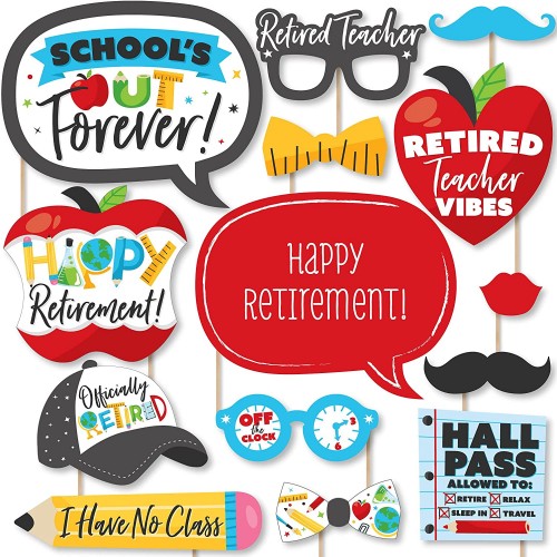 Big Dot of Happiness Teacher Retirement Happy Retirement Party Photo Booth Props Kit 20 Count