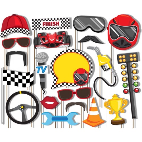 Birthday Galore Race Car Racing Photo Booth Props Kit 20 Pack Party Camera Props Fully Assembled
