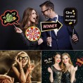Casino Photo Booth Props Las Vegas Night Casino Theme Party Decorations Selfie Props Creative Party Supplies 24Pcs SUNBEAUTY Black Red Gold Casino