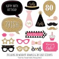 Chic 80th Birthday Pink Black and Gold Birthday Party Photo Booth Props Kit 20 Count