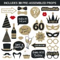 Fully Assembled 60th Birthday Photo Booth Props Set of 30 Black & Gold Selfie Signs 60th Party Supplies & Decorations Cute 60th Bday Designs with Real Glitter Did we Mention no DIY?