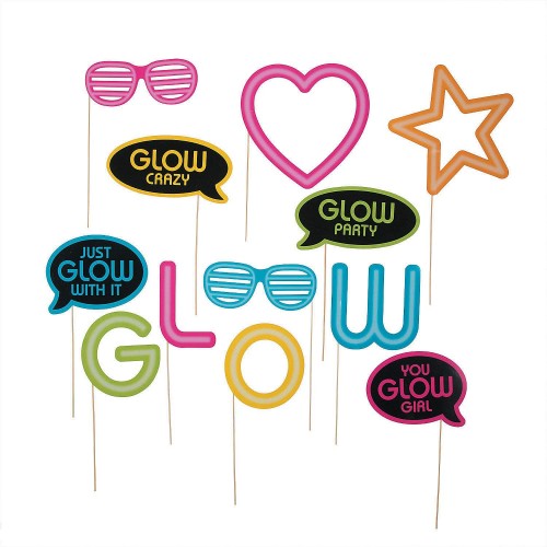Fun Express Neon Glow Party Photo Booth Props 12 Pieces Glow and Dance Party Decor and Supplies