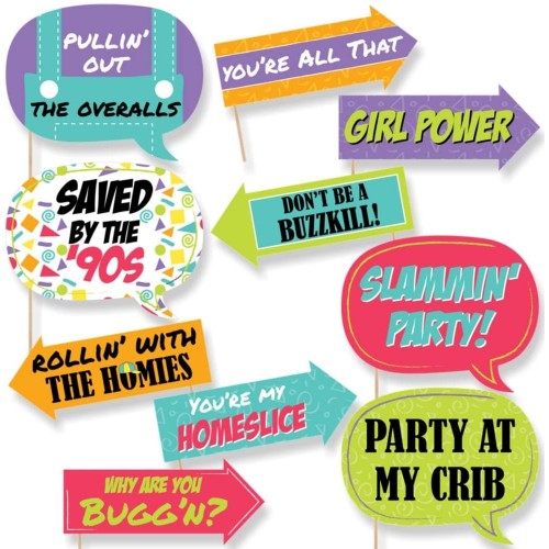 Funny 90's Throwback 1990s Party Photo Booth Props Kit 10 Piece