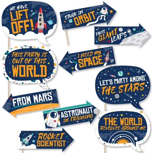 Funny Blast Off to Outer Space Rocket Ship Baby Shower or Birthday Party Photo Booth Props Kit 10 Piece