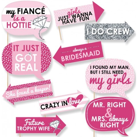 Funny Bride-To-Be Bridal Shower & Classy Bachelorette Party Photo Booth Props Kit 10 Piece