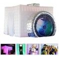 Inflatable Photo Booth Portable Light Wall Double Doors Photo Booth Color Changing LED Lights Built-in Blower Fit for Weddings Anniversary Birthdays Parties 12.4×9.2×8.2ft White