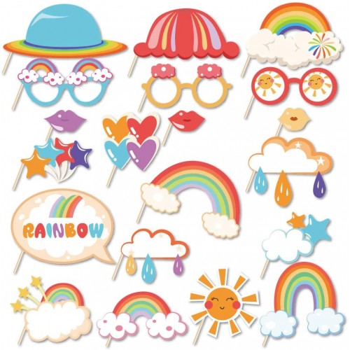 Kristin Paradise 20Pcs Rainbow Photo Booth Props with Stick Cloud Theme Selfie Props Sunshine Birthday Party Supplies Colored Photography Backdrop Decorations