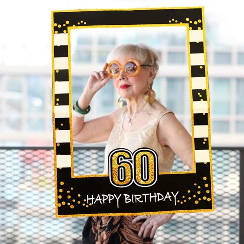 LaVenty Black Gold 60th Birthday Party Photo Booth Props 60th Birthday Photo Frame Birthday Photo Frame