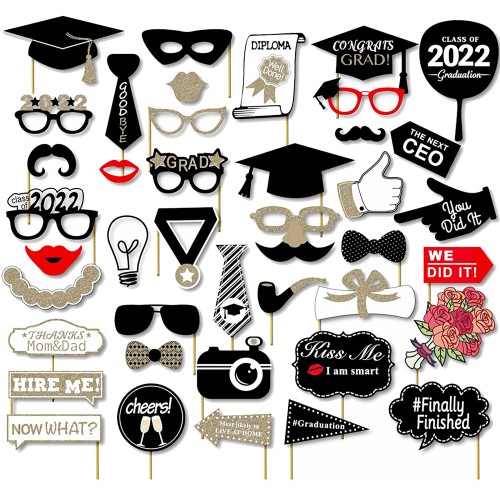 Lucleag 2022 Graduation Photo Booth Props Kit 38 PCS Graduation Grad Photo Props Class of 2022 Photo Booth Props 2022 Graduation Party Decoration Party Favors Supplies