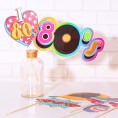 LUOEM 80s Party Photo Booth Props Funny Birthday Party Photo Booth Props with Wooden Sticks 21 Count Creative Party Decoration Supplies