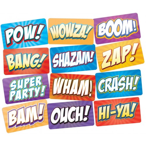 Superhero Party Photo Booth Props Signs 6pc Double Sided Props Set BAM POW ZAP WHAM Prop Signs for Action Comic Theme Birthday Supplies