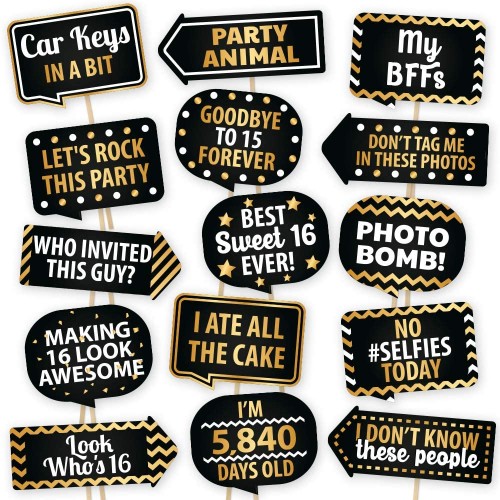 Sweet 16 Photo Booth Props By PartyGraphix European Made 16th Birthday Party Supplies Sweet 16 Party Decorations Easy To Assemble Selfie Props Birthday Kit Includes 15 Pieces
