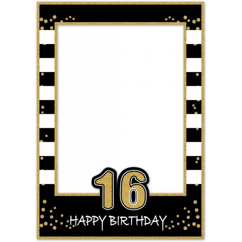 SWYOUN Glitter Happy 16th Birthday Sweet 16 Photo Frame 16th Birthday Party Photo Booth Props