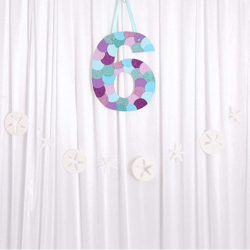 WAOUH Mermaid Decoration for 6th Birthday Sixth Time Birthday Party for Mermaid Sign Starfish Banner Photo Booth Props Birthday Souvenir and Gifts Mermaid 6th Birthday Decoration