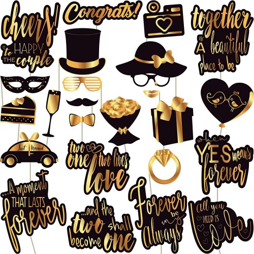 Wedding Photo Booth Props Gold Wedding Photobooth Props and Signs Party Favors Supplies and Decorations 24 Count