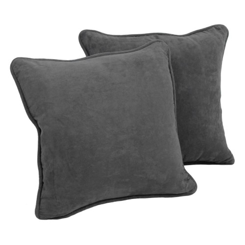 Throw Pillows| Blazing Needles 2-Piece 18-in x 18-in Steel Grey Microsuede Fabric (100-percent Polyester) Indoor Decorative Pillow - PX11817
